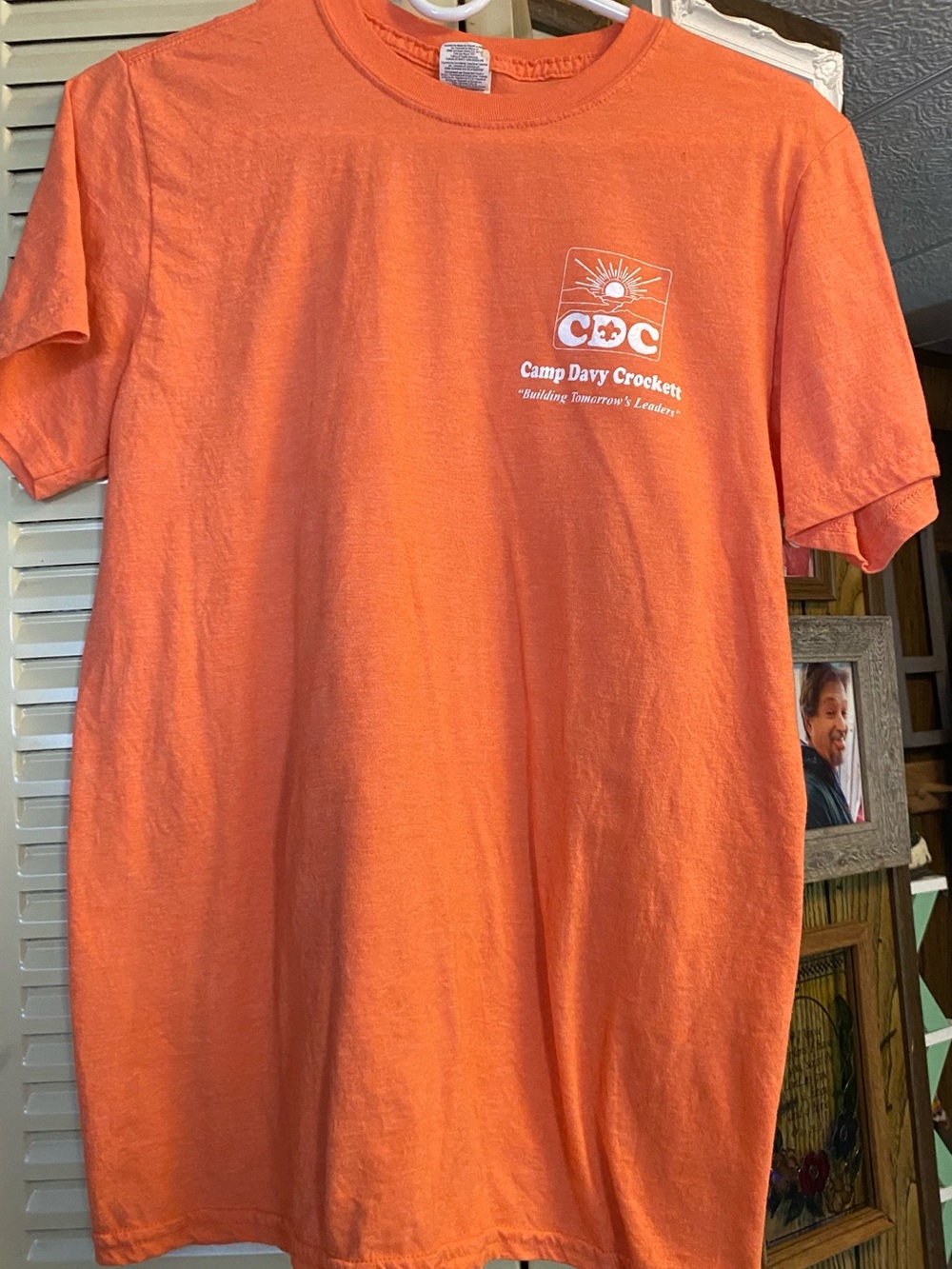 Gildan Orange Short Sleeve Tee with White Camp Davy Crockett Logo